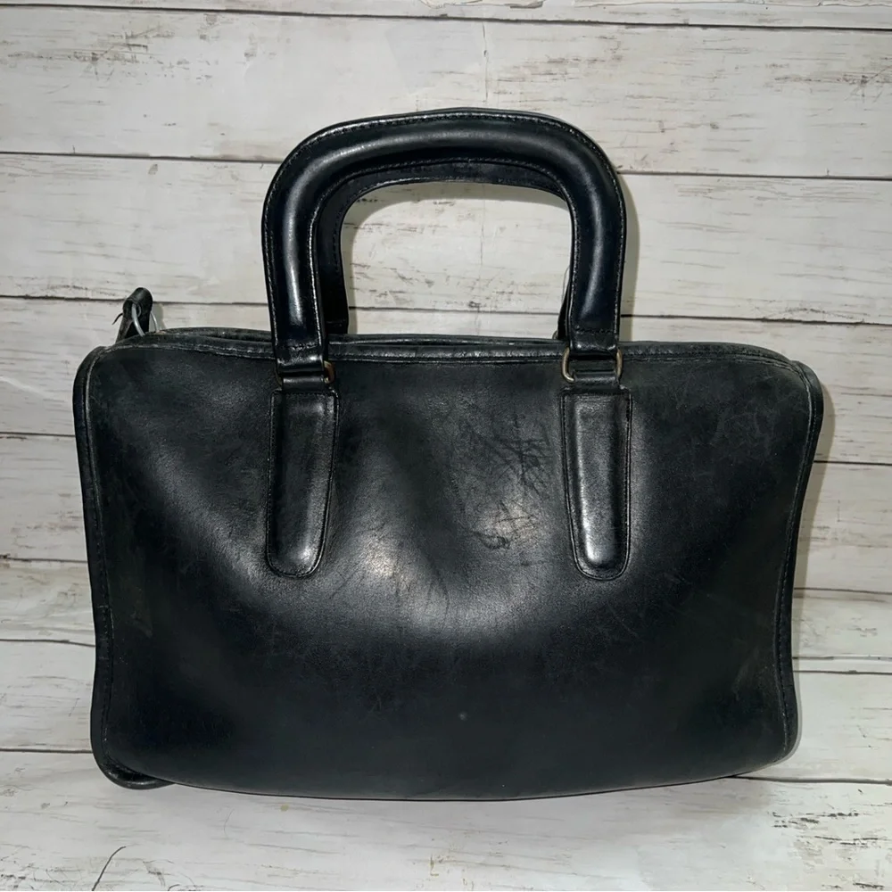 Vintage 1970's COACH Black Glovetanned Leather Slim Satchel Briefcase Work Bag